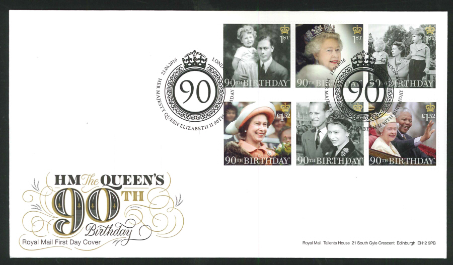 2016 - Queen's 90th Birthday, First Day Cover, 90 London SW1 Postmark